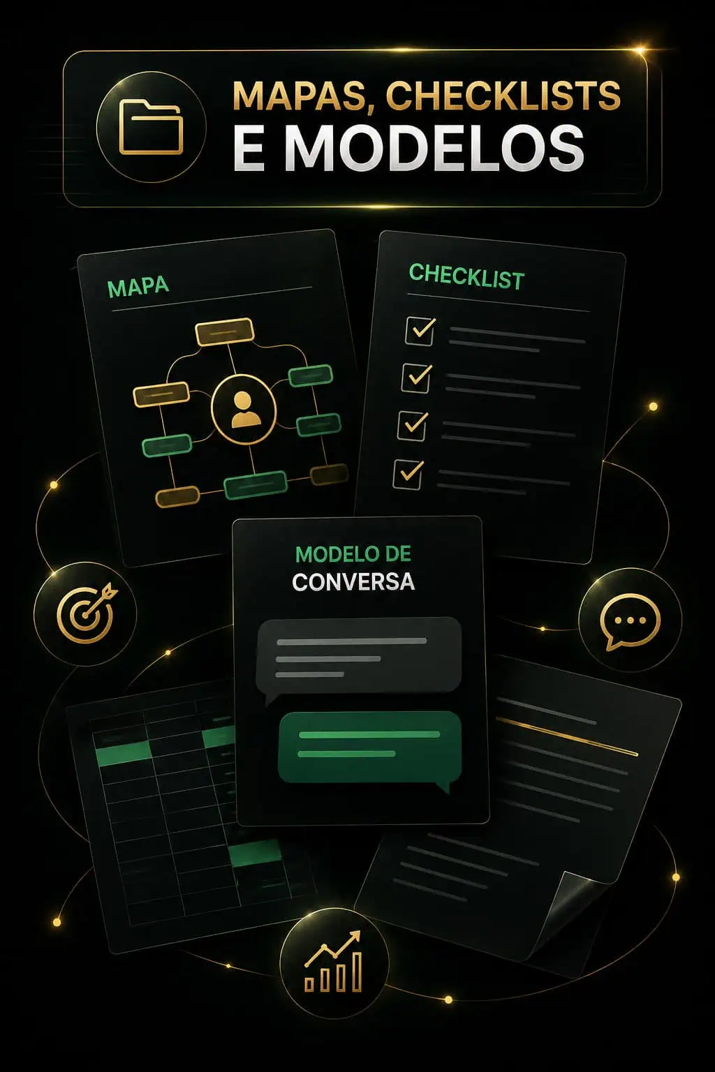 Extras, mapas, checklists e modelos